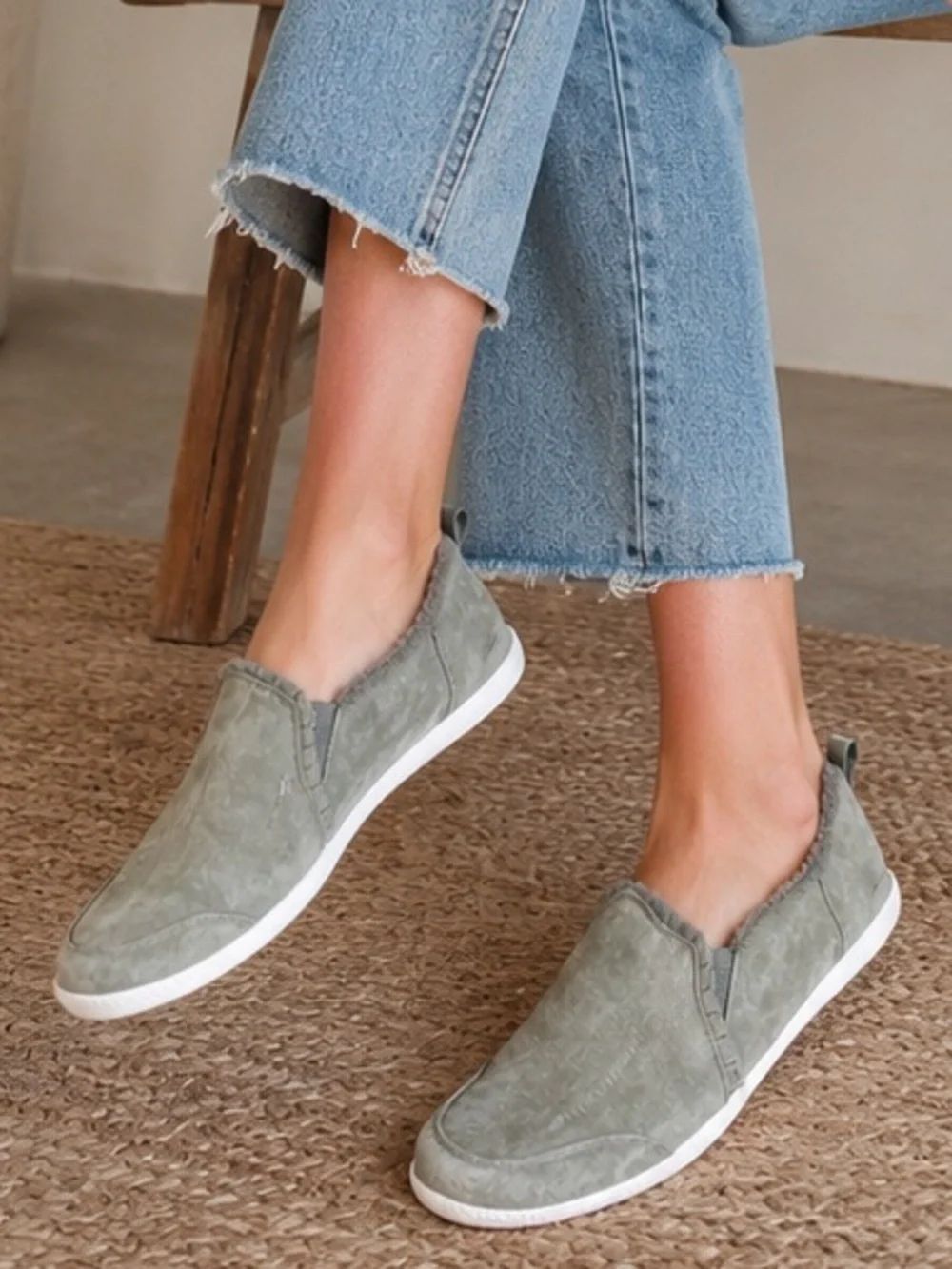 Skechers Slip-On Suede Shoes in Sage Green